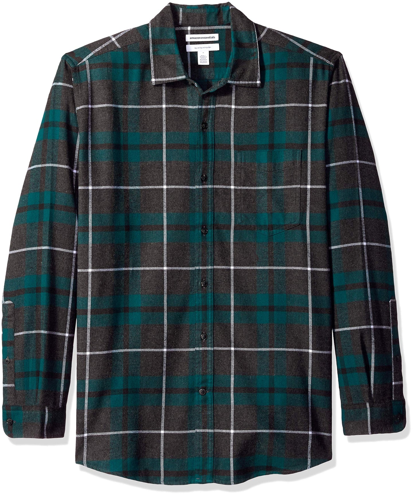 HOTAmazon Essentials Men's Regular Fit Long-Sleeve Flannel Shirt, Soft Brushed Cotton, Lightweight yet Warm