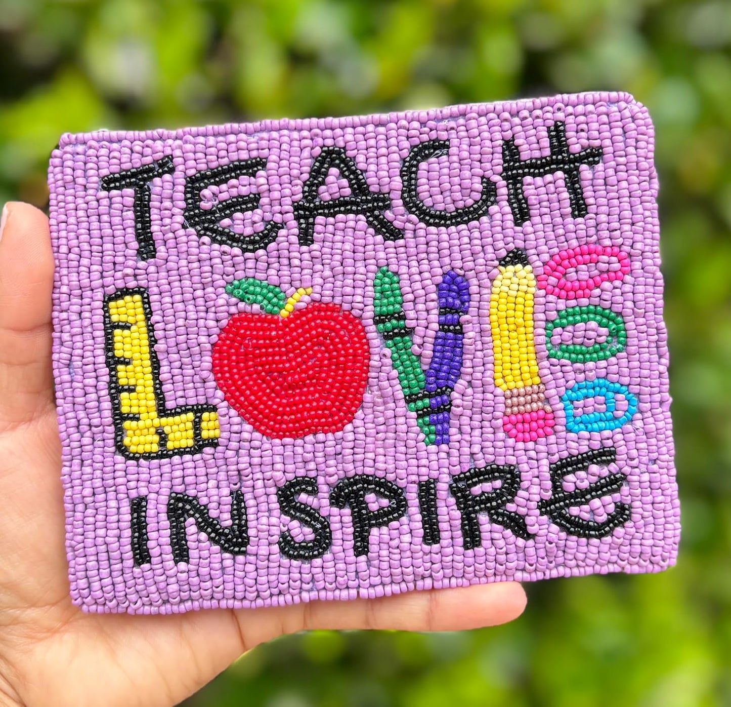 HOTTeach Love Inspired Beaded Pouch Purse Teacher Gift Ideas Small Wallets for Her Teacher Appreciation Week Gift Christmas Birthday Gift