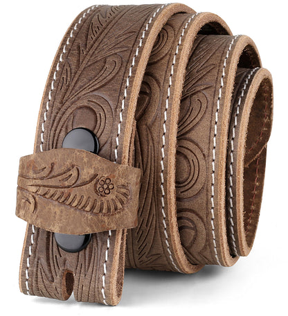 HOTF&L CLASSIC Western Belt without buckle for men – Full Grain Leather Cowboy Belts for jeans - One Piece Leather strap belt
