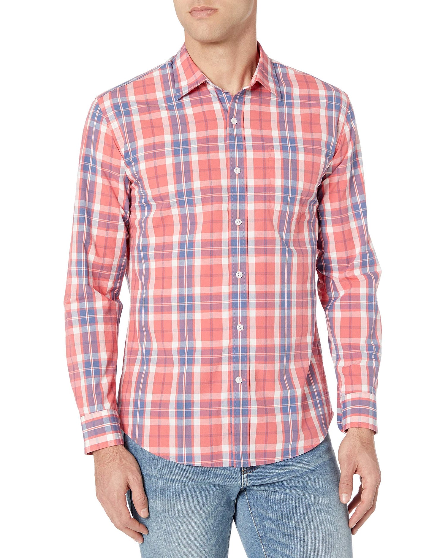 HOTAmazon Essentials Men's Regular-Fit Long-Sleeve Casual Poplin Shirt, Button Front, Business Casual, Collared