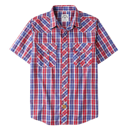 HOTDubinik® Western Shirts for Men Short Sleeve Plaid Pearl Snap Shirts for Men Button Up Shirt Cowboy Casual Work Shirt