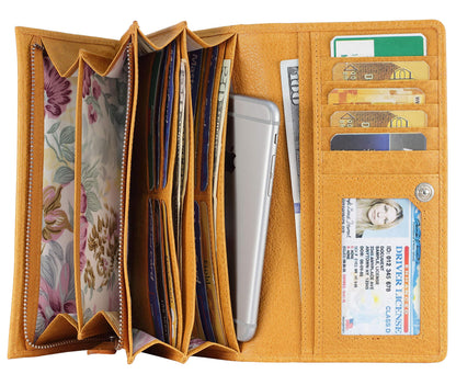 HOTWomen's Top Grain Leather Wallet, RFID Blocking Bifold clutch, 17 Card Slots, Zip Pocket Organizer, Elegant Gift for Women — Birthday, Valentine, Anniversary - TAUPE