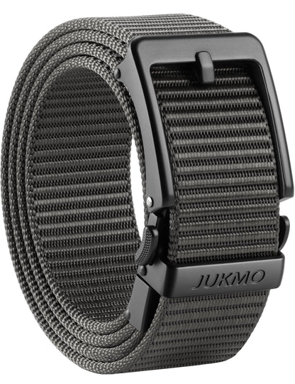 HOTJUKMO Men's 1.5" Ratchet Belt with Pin-Look Buckle for Jeans & Chinos | No-Hole Micro-Adjust Belt with Trim-to-Fit Nylon Webbing & Zinc Alloy Buckle – Perfect for Business Casual
