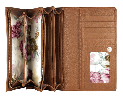 HOTWomen's Top Grain Leather Wallet, RFID Blocking Bifold clutch, 17 Card Slots, Zip Pocket Organizer, Elegant Gift for Women — Birthday, Valentine, Anniversary - TAUPE