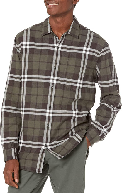 HOTAmazon Essentials Men's Regular Fit Long-Sleeve Flannel Shirt, Soft Brushed Cotton, Lightweight yet Warm