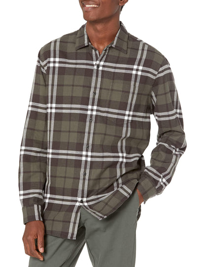 HOTAmazon Essentials Men's Regular Fit Long-Sleeve Flannel Shirt, Soft Brushed Cotton, Lightweight yet Warm