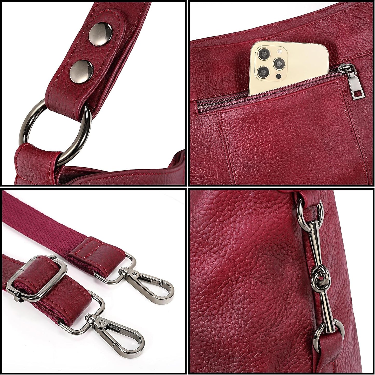 HOTYALUXE Bundle Women's Real Leather Handbags Purses and RFID Protected Card Wallets Red 1