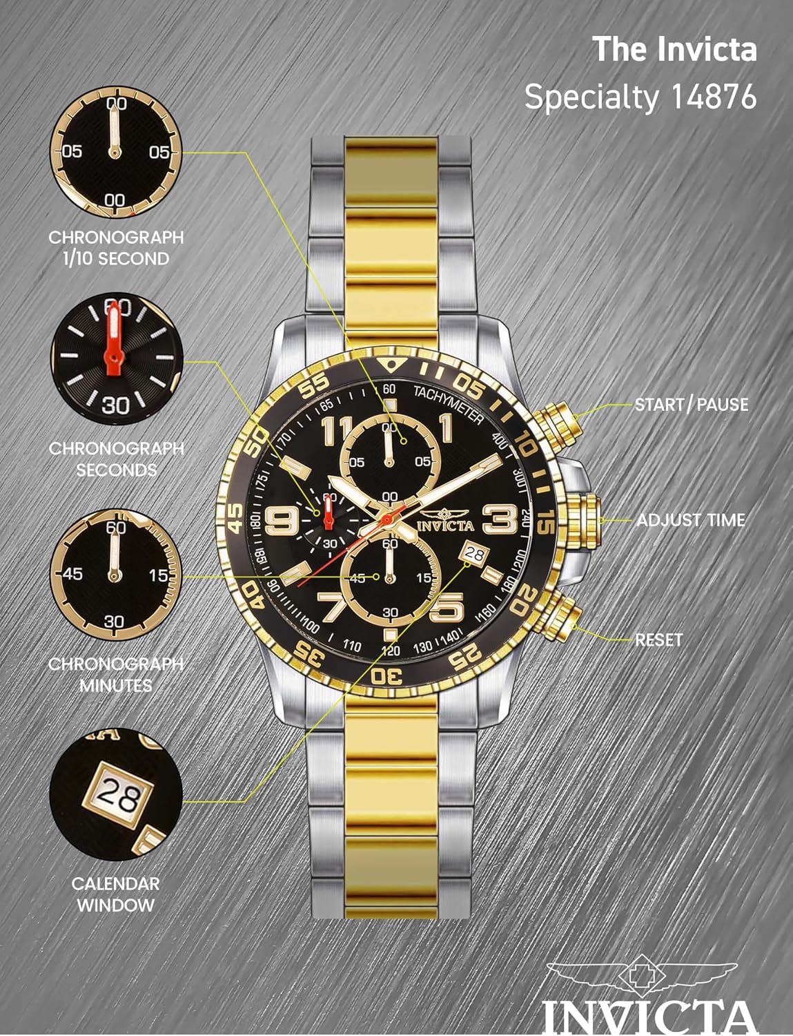 HOTInvicta Men's Specialty Chronograph Textured Dial Stainless Steel Watch