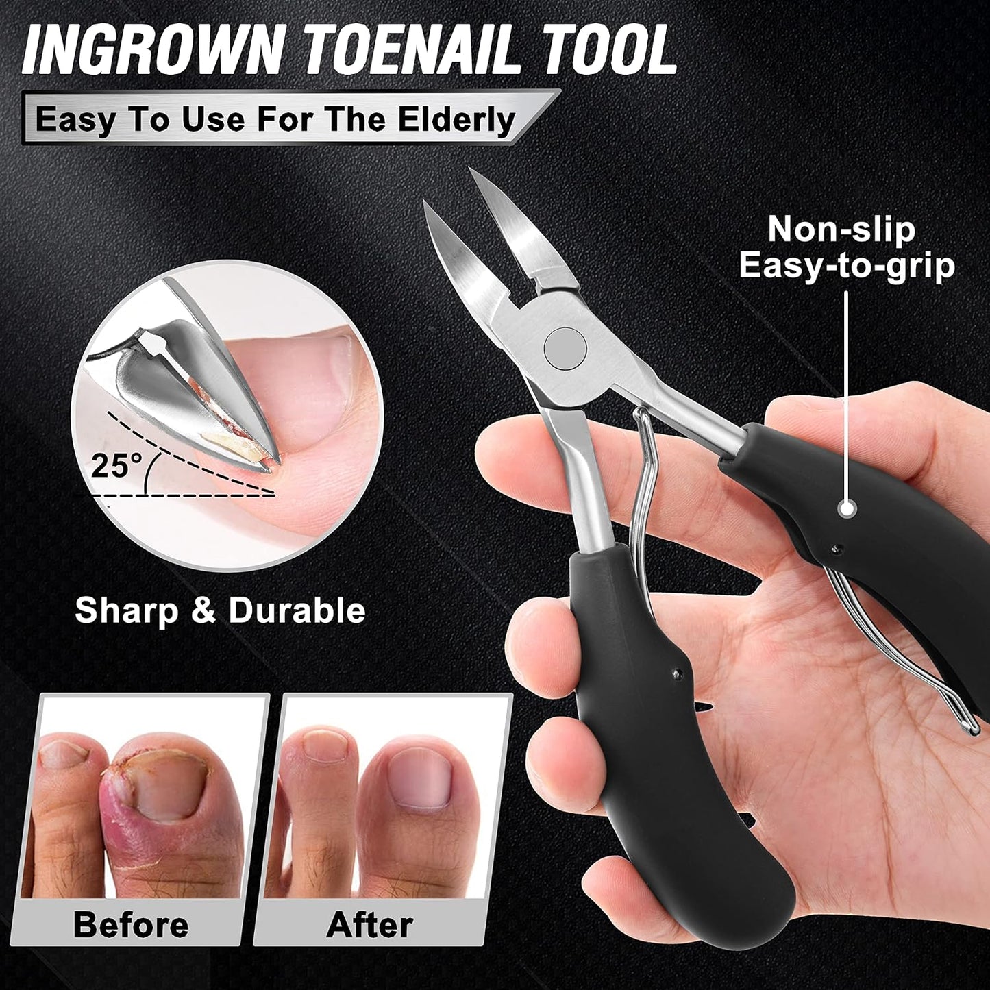HOTToenail Clippers for Seniors Thick Toenails, Aucurwen Heavy Duty Toe Nail Clippers Adult Thick Nails Long Handle, Large Toenail Clippers for Thick Nails 7Pcs