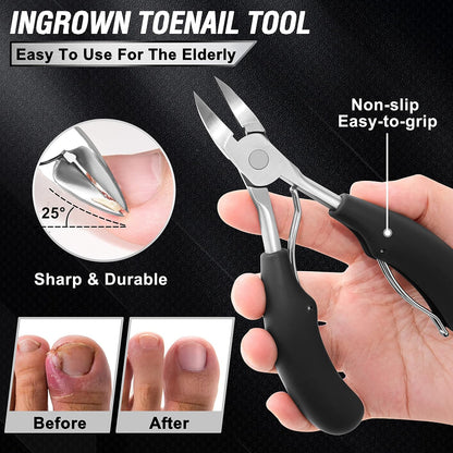 HOTToenail Clippers for Seniors Thick Toenails, Aucurwen Heavy Duty Toe Nail Clippers Adult Thick Nails Long Handle, Large Toenail Clippers for Thick Nails 7Pcs