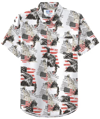 HOTArvilhill Men American Flag Button Shirt 4th of July Short Sleeve Shirts (S-3XL)