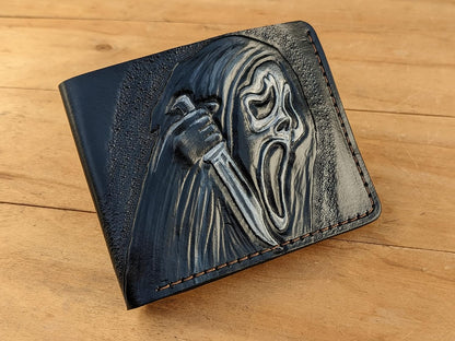 HOTSkull, Bone, Jaw, Skeleton, Mask, Knife, Men's 3D Genuine Leather Wallet, Handmade wallet, Carved wallet, Tooled wallet, Airbrush Art, Bifold wallet, Custom wallet, Personalized wallet