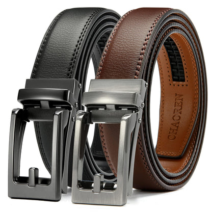 HOTCHAOREN Click Belt for Men 2 Pack - Mens Dress Belt 1 1/4" in Packing Box - Design Belt Meet Almost Any Outfit and Occasion