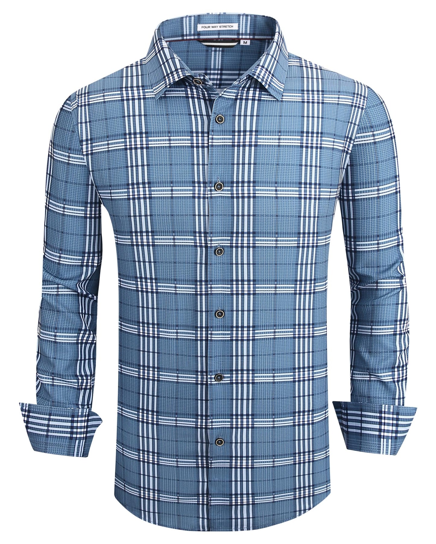 HOTAlex Vando Mens Wrinkle Free 4-Way Stretch Print Business Casual Shirt | Wrinkle resistant, Machine washable, Classic check Pattern, True-to-size cut, Business & Daily, Easy outfit pairing