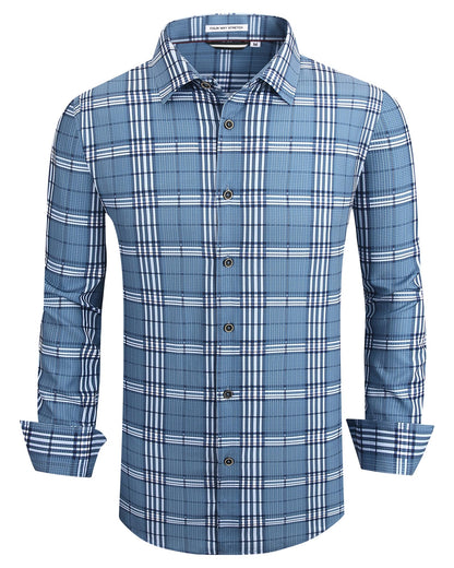 HOTAlex Vando Mens Wrinkle Free 4-Way Stretch Print Business Casual Shirt | Wrinkle resistant, Machine washable, Classic check Pattern, True-to-size cut, Business & Daily, Easy outfit pairing