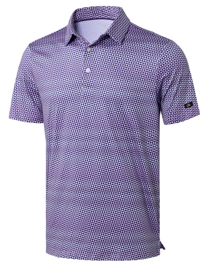 HOTObla Mens Golf Polo Shirts Short Sleeve Dry Fit Performance Moisture Wicking Casual Print Collared Golf Shirts for Men