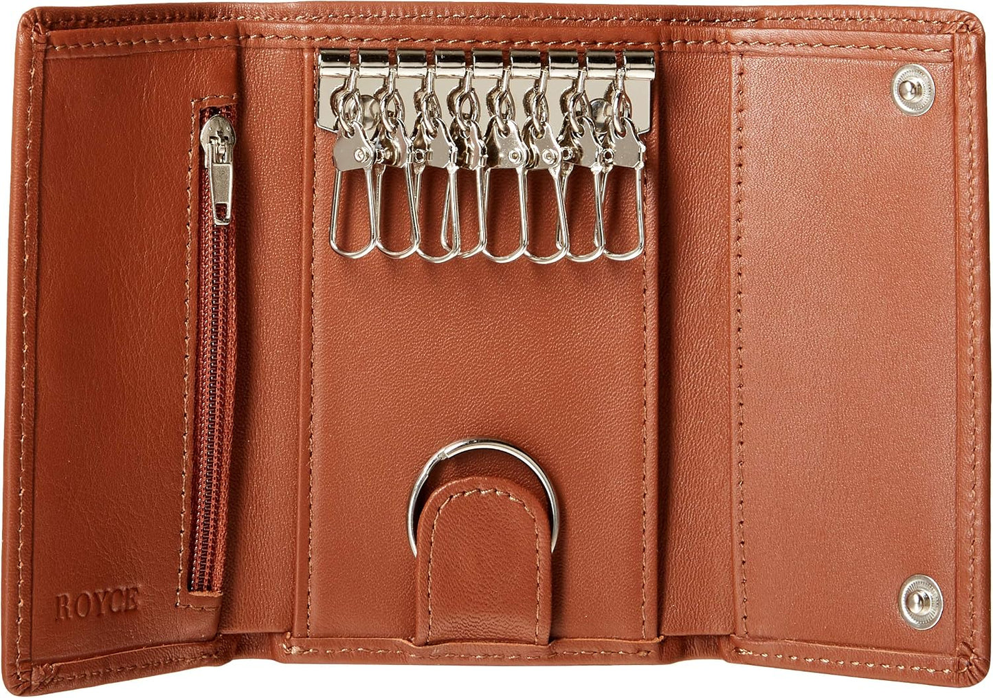 HOTRoyce Leather Trifold Key Case Organizer Wallet In Genuine Leather Tri-Fold Wallet, Tan