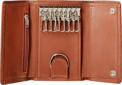 HOTRoyce Leather Trifold Key Case Organizer Wallet In Genuine Leather Tri-Fold Wallet, Tan