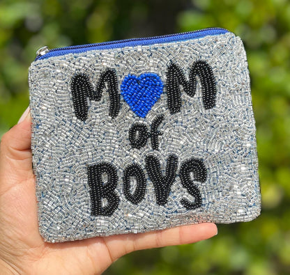HOTMom of Boys Beaded Coin Purse, Beaded Coin Pouch, Mother's Day Gifts, Gifts for Mom, Small Wallets for Her
