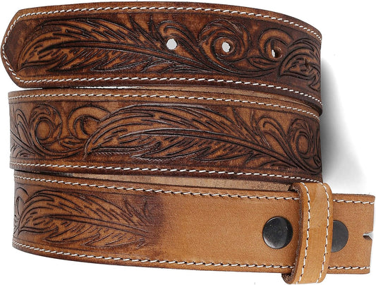 HOTF&L CLASSIC Western Belt without buckle for men – Full Grain Leather Cowboy Belts for jeans - One Piece Leather strap belt