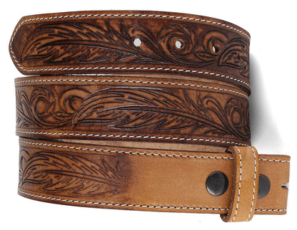 HOTF&L CLASSIC Western Belt without buckle for men – Full Grain Leather Cowboy Belts for jeans - One Piece Leather strap belt