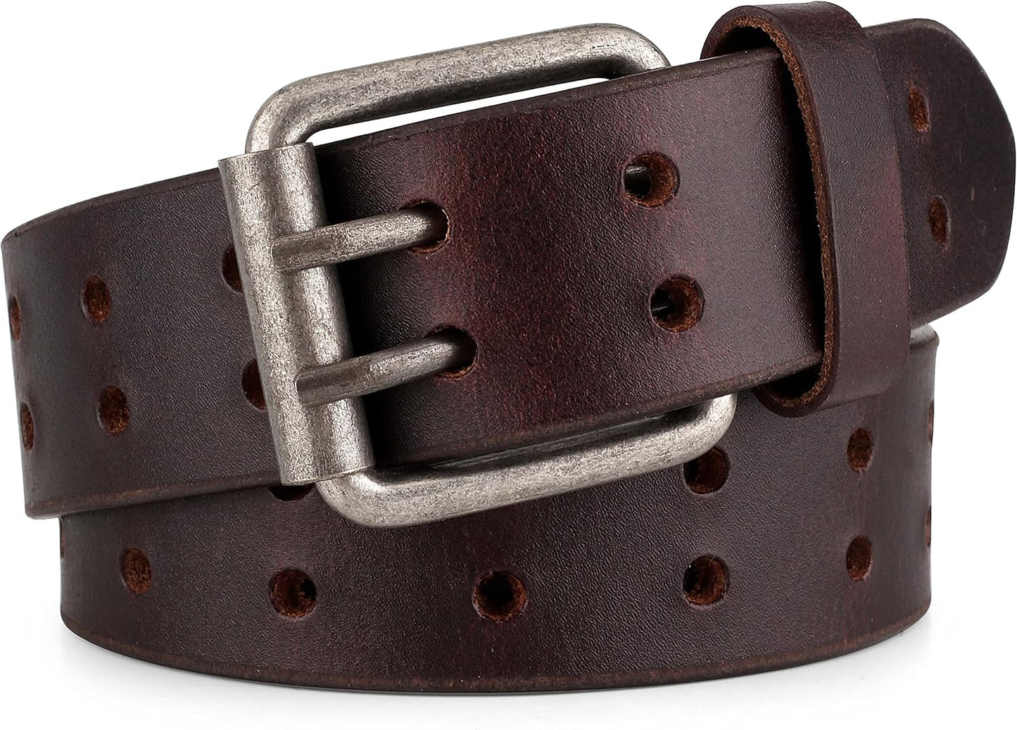 HOTF&L CLASSIC Leather Work Belt, Heavy Duty Double Prong full grain Leather Belts for Men 1 1/2", Mens Casual Belts for Jeans