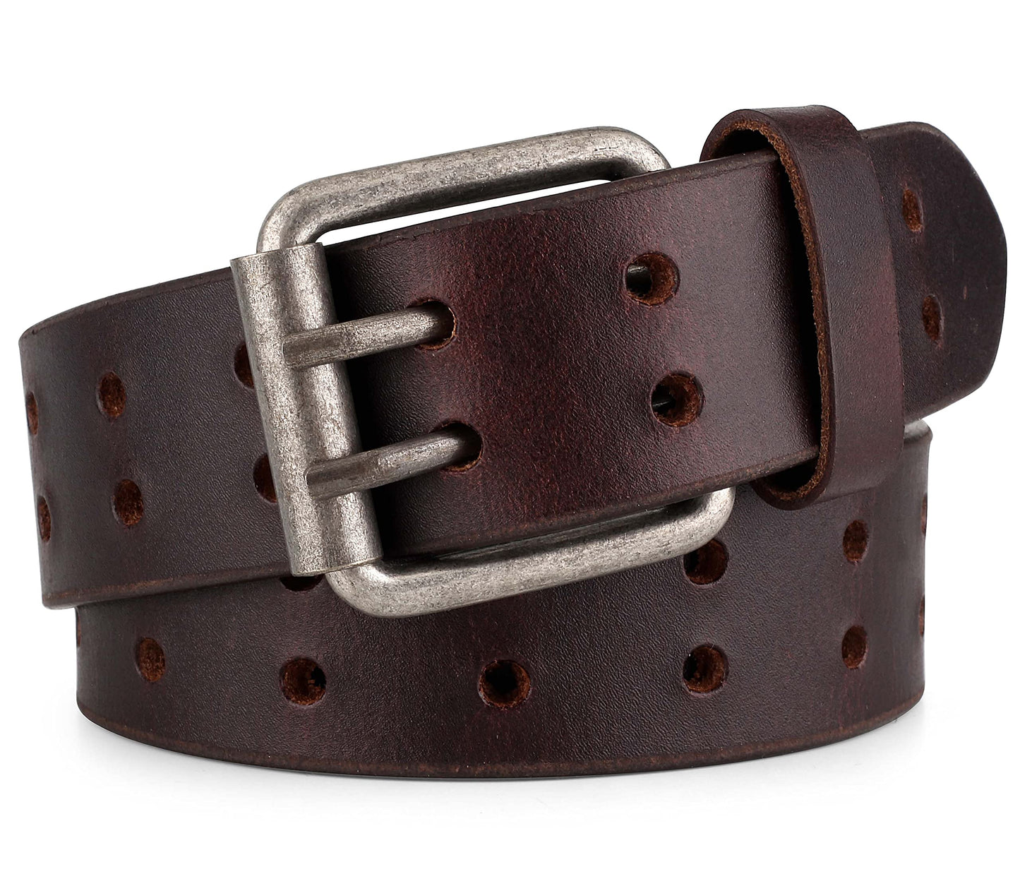 HOTF&L CLASSIC Leather Work Belt, Heavy Duty Double Prong full grain Leather Belts for Men 1 1/2", Mens Casual Belts for Jeans