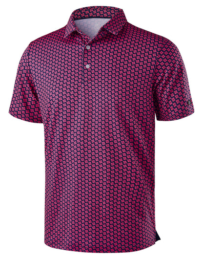 HOTObla Mens Golf Polo Shirts Short Sleeve Dry Fit Performance Moisture Wicking Casual Print Collared Golf Shirts for Men
