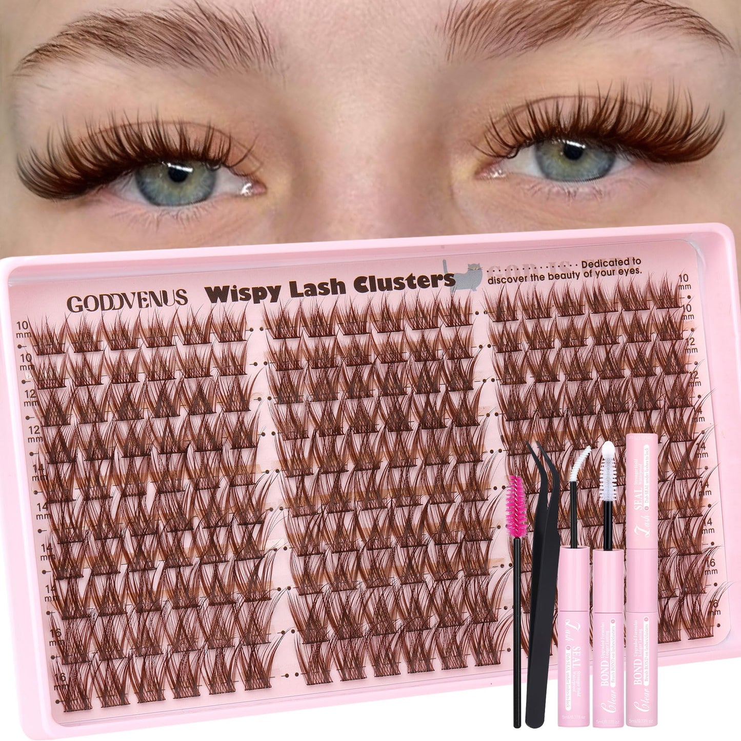 HOTGoddvenus Lash Clusters Kit Wispy Eyelash Clusters Lashes Natural DIY Lash Extension Kit 10-16mm Cluster Eyelash Extensions Kit 300pcs C Curl Individual Lashes Cluster Eyelash (No Tweezers)