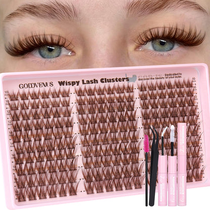 HOTGoddvenus Lash Clusters Kit Wispy Eyelash Clusters Lashes Natural DIY Lash Extension Kit 10-16mm Cluster Eyelash Extensions Kit 300pcs C Curl Individual Lashes Cluster Eyelash (No Tweezers)