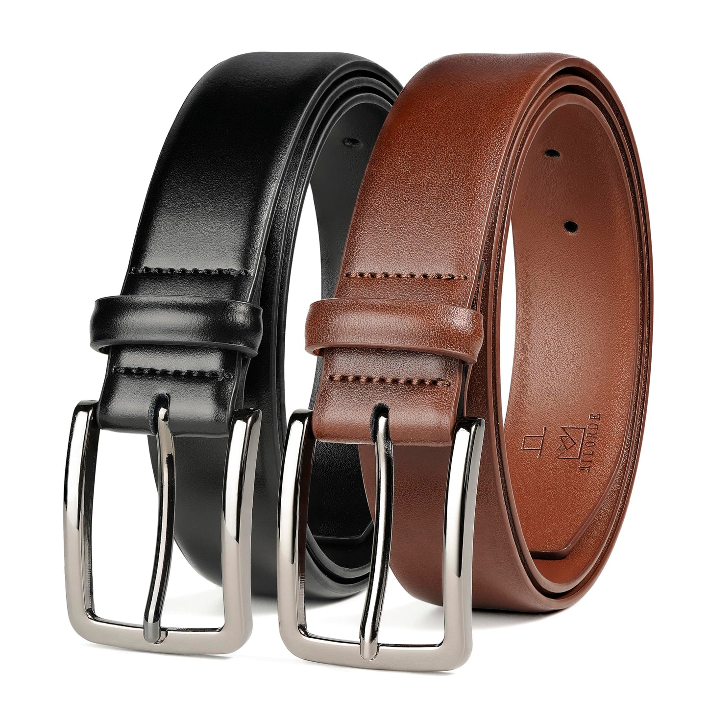 HOTMILORDE Men's Leather Dress Belt 2Pack, Handmade, Genuine Leather, Fashion & Classic Designs for Work Business and Casual