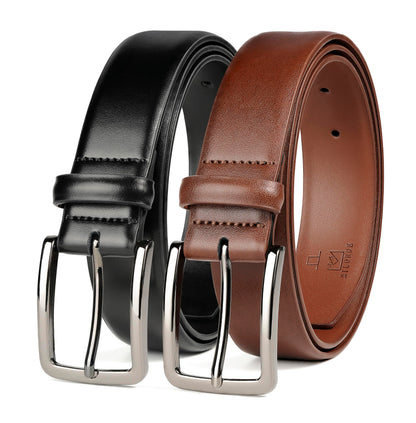 HOTMILORDE Men's Leather Dress Belt 2Pack, Handmade, Genuine Leather, Fashion & Classic Designs for Work Business and Casual