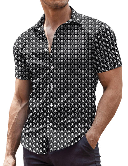 HOTCOOFANDY Men's Muscle Fit Dress Shirts Wrinkle-Free Short Sleeve Casual Button Down Shirt