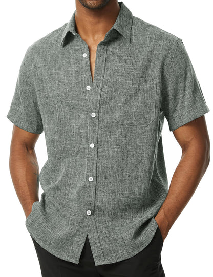 HOTPARKLEES Mens Wrinkle Free Short Sleeve Button Down Shirts Texture Linen Shirts Casual Vacation Beach Summer Tops