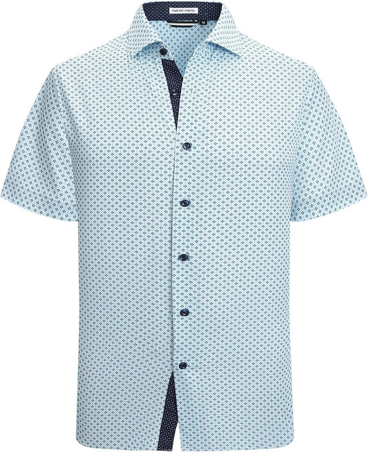 HOTAlex Vando Mens Printed Dress Shirts Easy Care Button Down Shirt | Four-way flexible weave, Inner collar & cuff contrast, Anti-wrinkle texture, Lightweight, Great present for male relatives