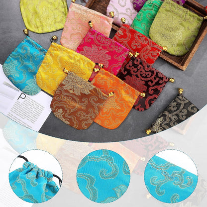 HOTHuquary 60 Pcs Silk Jewelry Pouch Drawstring Gift Bags Bulk 4 x 4 Inches Potli Bags for Return Gifts Indian Diwali Gift Bag Mini Satin Brocade Embroidered Coin Purse for Women Selling Pooja
