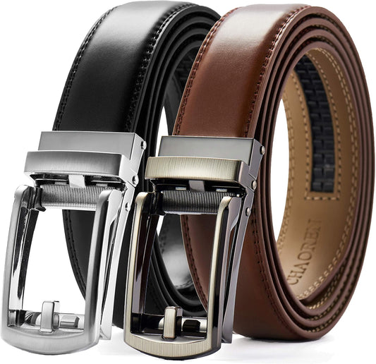HOTCHAOREN Click Belt for Men 2 Pack - Mens Dress Belt 1 1/4" in Packing Box - Design Belt Meet Almost Any Outfit and Occasion