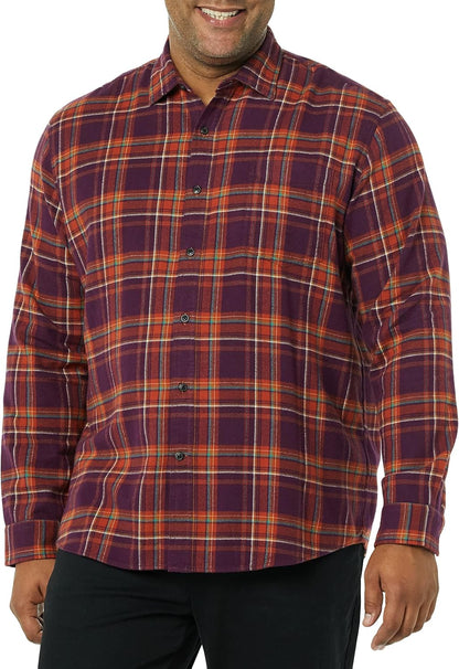 HOTAmazon Essentials Men's Regular Fit Long-Sleeve Flannel Shirt, Soft Brushed Cotton, Lightweight yet Warm