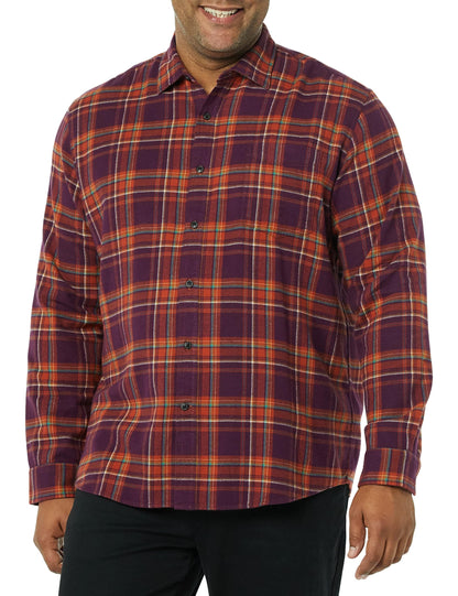 HOTAmazon Essentials Men's Regular Fit Long-Sleeve Flannel Shirt, Soft Brushed Cotton, Lightweight yet Warm