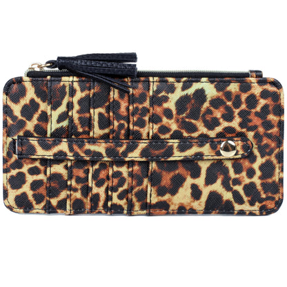 HOTJulia Buxton Vegan Leather Thin Card Case for Women with RFID Blocking, Compact Wallet with 6 Card Slots, ID Window & Zipper Pocket, Ideal Gift, Classic Sage