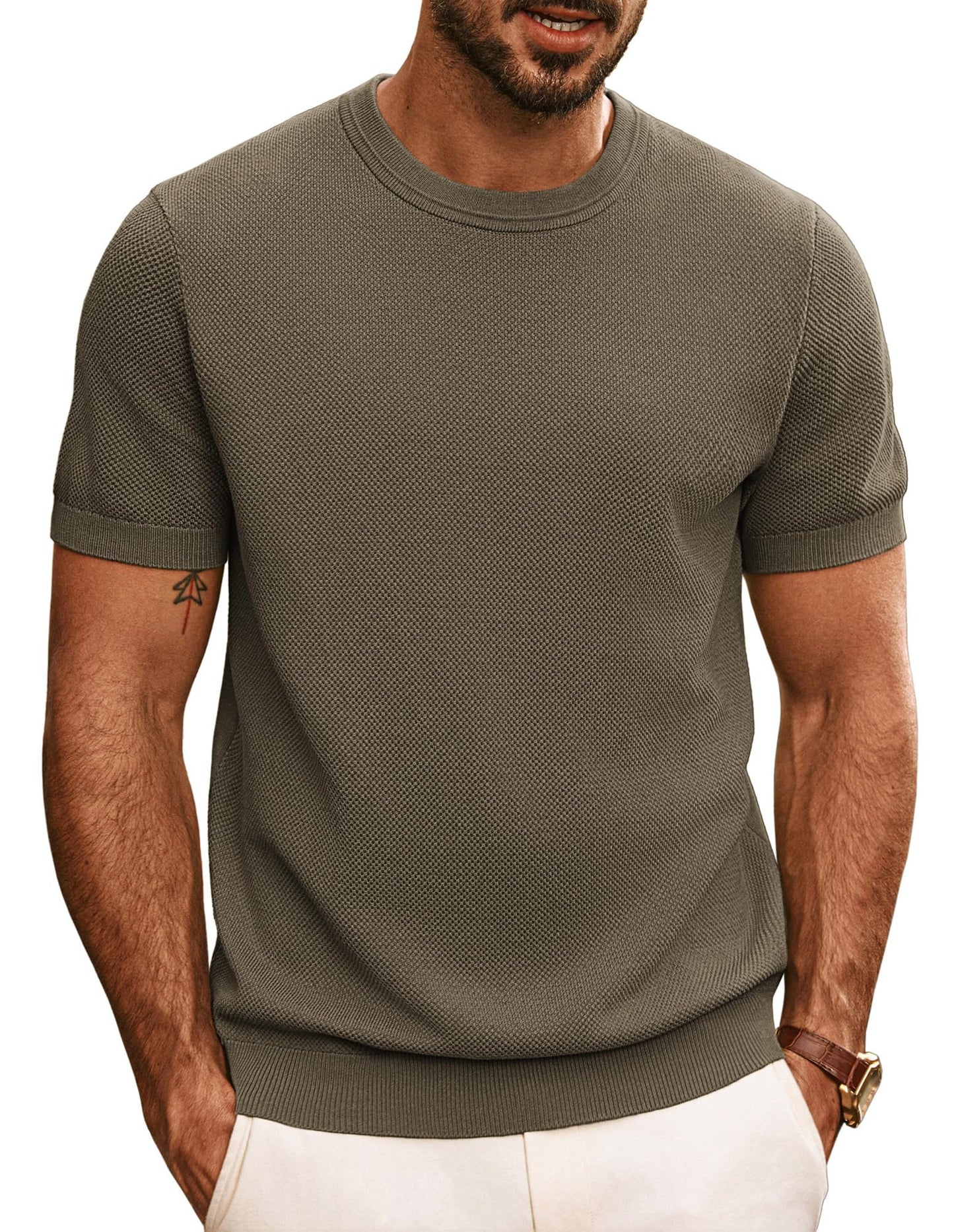 HOTPJ PAUL JONES Mens T Shirts Casual Knit Short Sleeve Tee | Crewneck, Textured Stretch T-Shirts, Lightweight, Comfortable, Breathable, Summer Clothing, Fashion, Classic, Vacation
