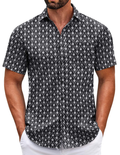 HOTCOOFANDY Mens Short Sleeve Casual Button Down Shirts Summer Untucked Dress Shirts with Pocket