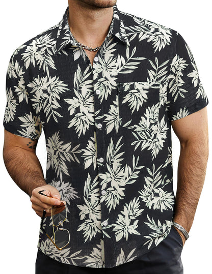 HOTVATPAVE Mens Summer Striped Shirts Button Down Short Sleeve Vintage Beach Hawaiian Shirts with Pocket