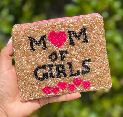 HOTMom of Girls Beaded Coin Purse, Beaded Coin Pouch, Mother's Day Gifts, Gifts for Mom, Small Wallets for Her