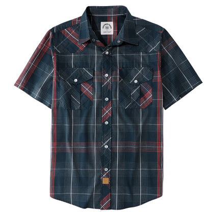 HOTDubinik® Western Shirts for Men Short Sleeve Plaid Pearl Snap Shirts for Men Button Up Shirt Cowboy Casual Work Shirt