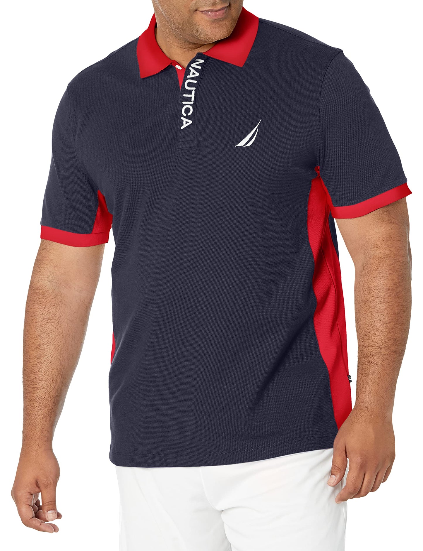 HOTNautica Men's Short Sleeve Color Block Performance Pique Polo Shirt
