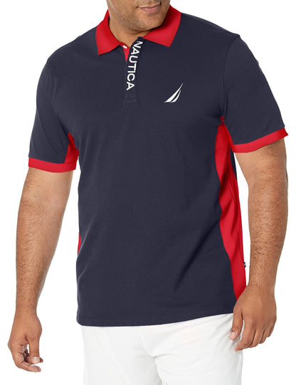 HOTNautica Men's Short Sleeve Color Block Performance Pique Polo Shirt