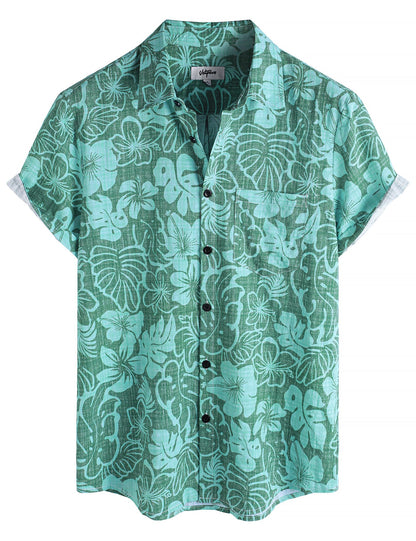 HOTVATPAVE Mens Hawaiian Shirts Casual Summer Short Sleeve Button Down Shirts | Beach, Floral, Front Pocket, Cotton, Tropical, Vacation, Vintage, Printed, Cruise, Collared, Aloha, Party, Reverse Fabric
