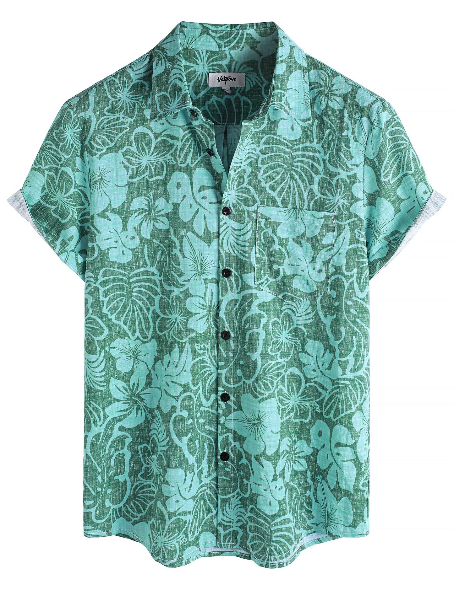 HOTVATPAVE Mens Hawaiian Shirts Casual Summer Short Sleeve Button Down Shirts | Beach, Floral, Front Pocket, Cotton, Tropical, Vacation, Vintage, Printed, Cruise, Collared, Aloha, Party, Reverse Fabric