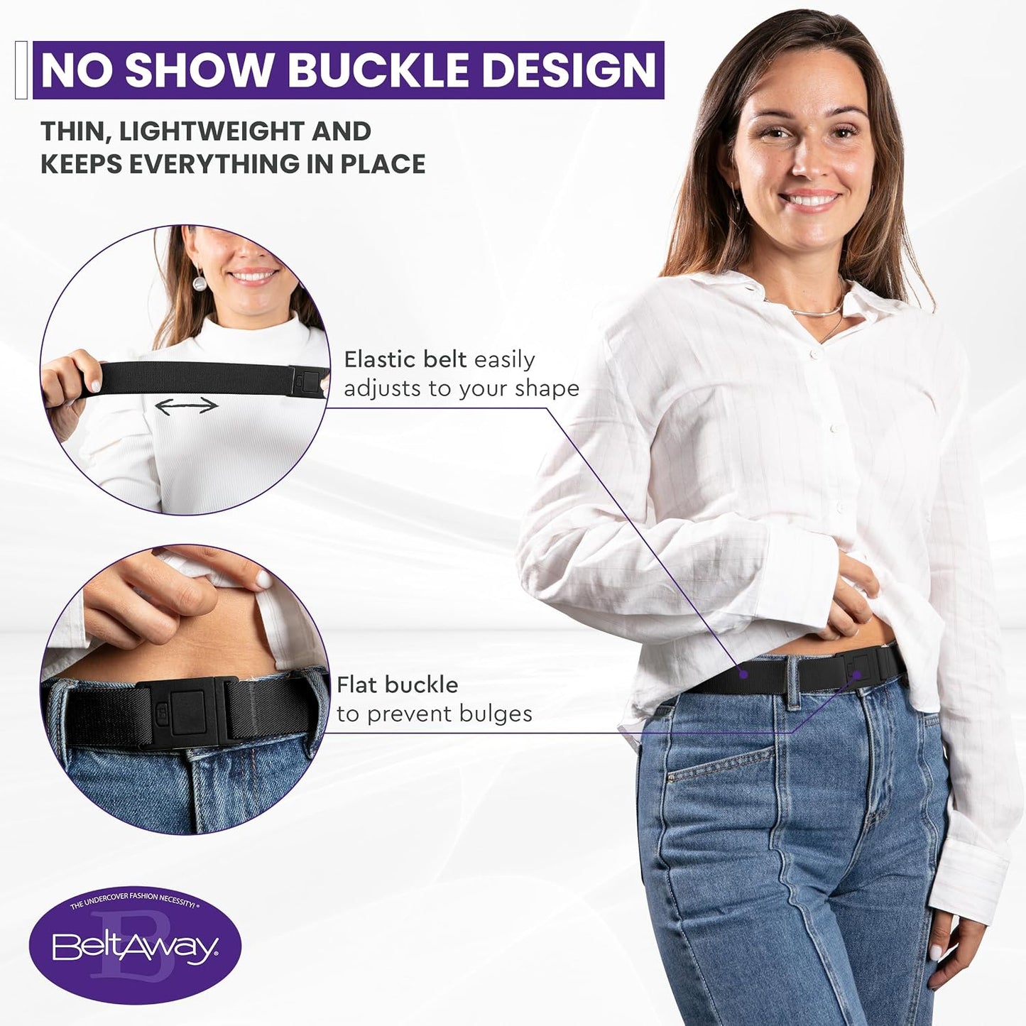 HOTBELTAWAY Easily Adjustable Elastic Flat Buckle No Show Belts for Women – Stretch No Bulge jeans pants